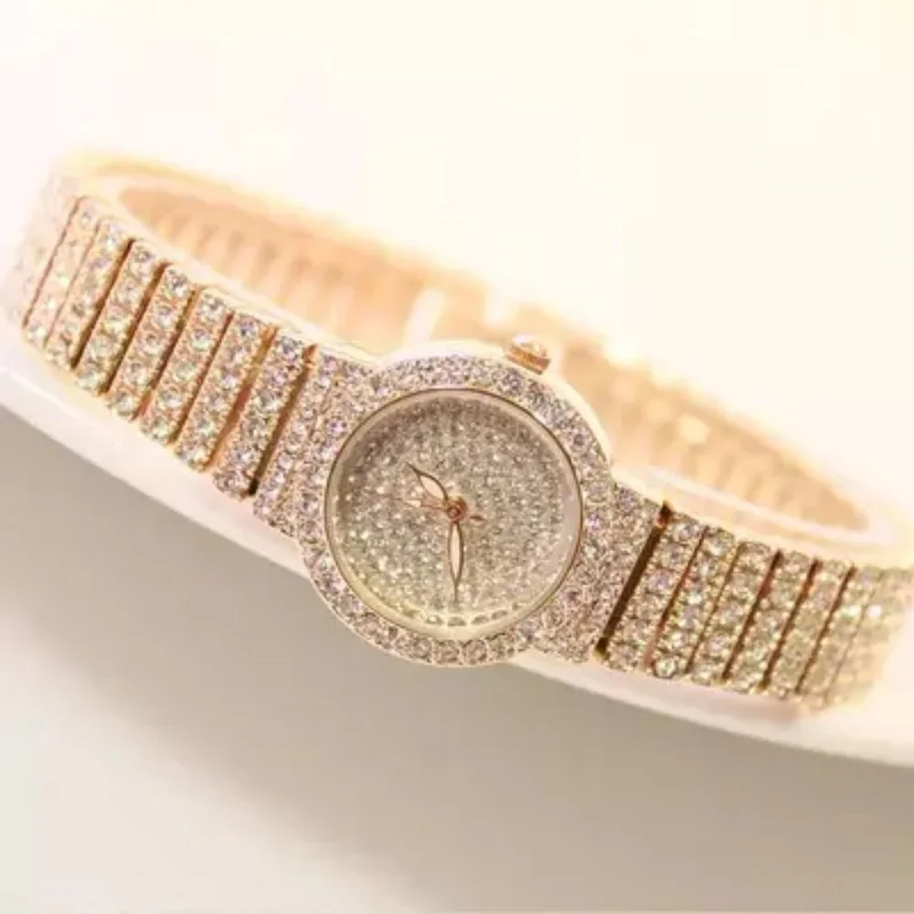 Gold Tone Iced Out Ladies Watch Bling Stones